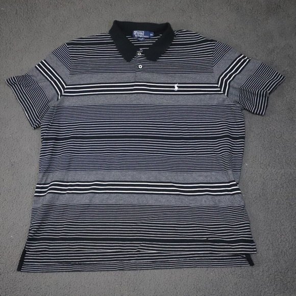 Vintage Polo By Ralph Lauren Golf Polo Shirt Mens 2XL Black/White Striped Pima - Picture 1 of 7